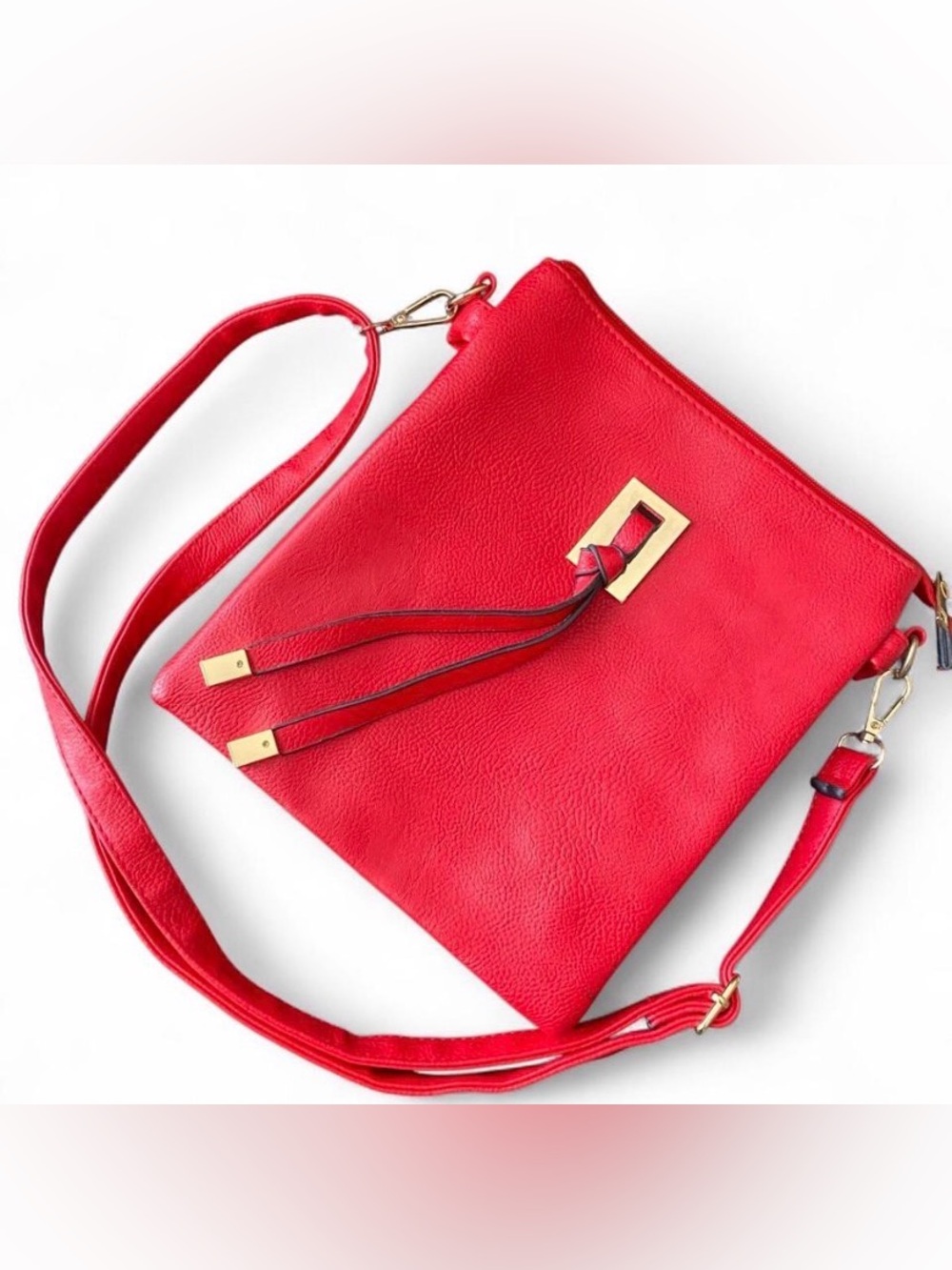 Vintage Red Crossbody Bag with Gold Accent - Unbranded